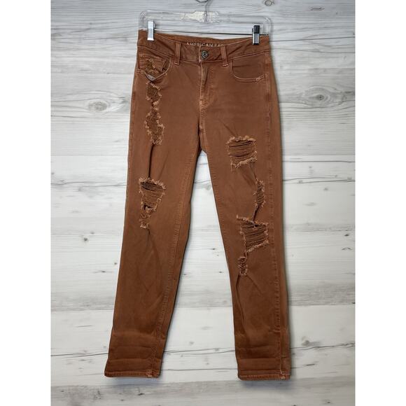 American Eagle Tomgirl Jeans Womens 0 Distressed Super Stretch Ripped Pants Deni - Picture 1 of 15
